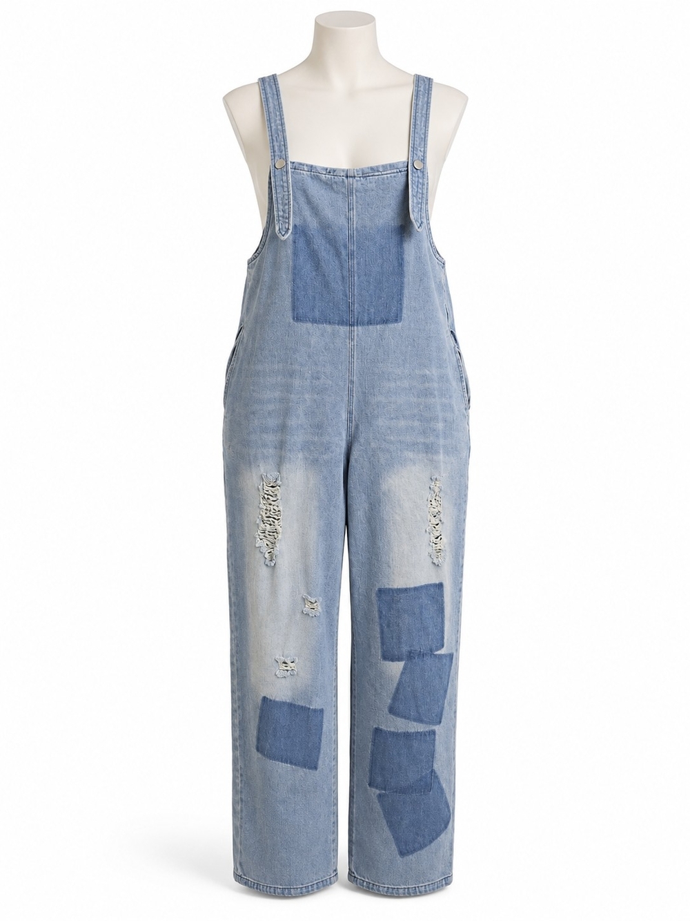 Light Blue Patchwork Denim Overalls - Women Jeans